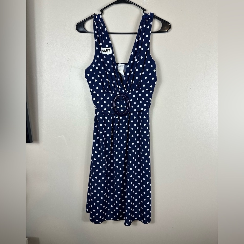 Charming charlie large 15” p2 p 36” length poke dots blue/ white flowy bottom